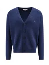 Maison Kitsuné Cotton Blend Cardigan With Iconic Frontal Patch In Blue
