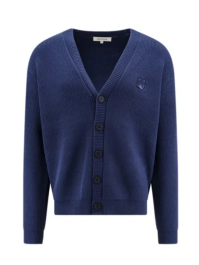 MAISON KITSUNÉ COTTON BLEND CARDIGAN WITH ICONIC FRONTAL PATCH
