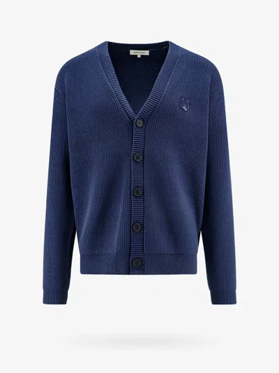 Maison Kitsuné Cotton Blend Cardigan With Iconic Frontal Patch In Blue
