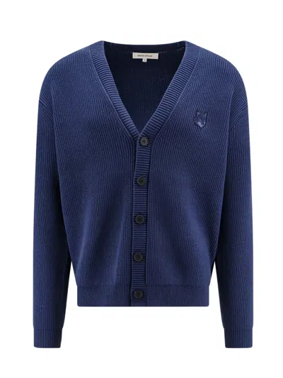 MAISON KITSUNÉ COTTON BLEND CARDIGAN WITH ICONIC FRONTAL PATCH