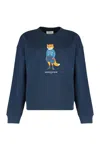 Maison Kitsuné Graphic Print Crew Neck Cotton Sweatshirt In Blue