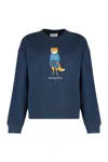 Maison Kitsuné Graphic Print Crew Neck Cotton Sweatshirt In Blue