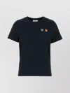 Maison Kitsuné Double Fox Head Patch Cropped T-shirt In Black