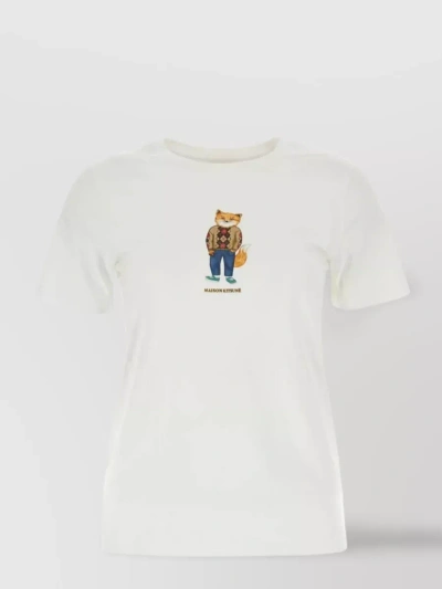 Maison Kitsuné Cotton Crew-neck T-shirt With Fox Print In Grey