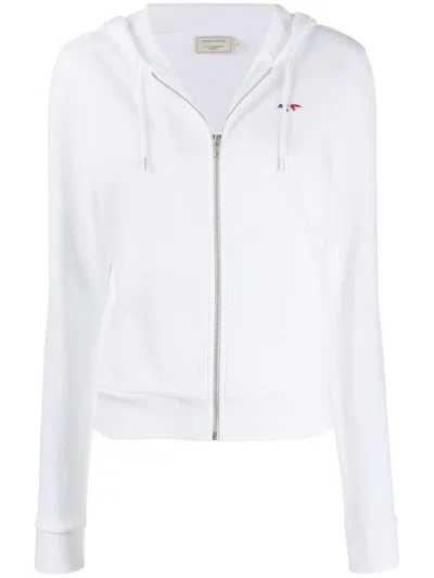 Maison Kitsuné Cotton Fox Embroidered Zipper Hoodie In White