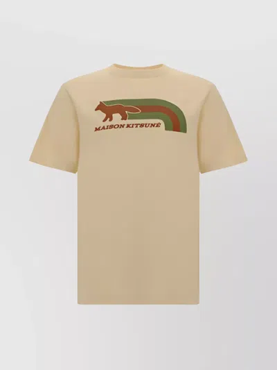 Maison Kitsuné Cotton Graphic Print T-shirt In Brown