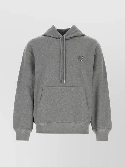 Maison Kitsuné Cotton Hoodie With Kangaroo Pocket And Drawstring In Gray