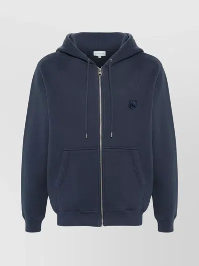 Maison Kitsuné Cotton Jersey Hooded Sweater Pockets In Ink Blue