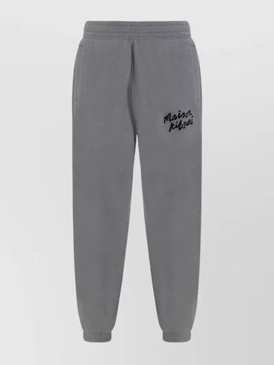 Maison Kitsuné Cotton Jogger Trousers Ribbed Cuffs In Gray