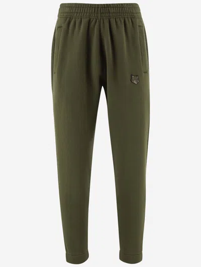 Maison Kitsuné Cotton Joggers With Fox Patch In Green