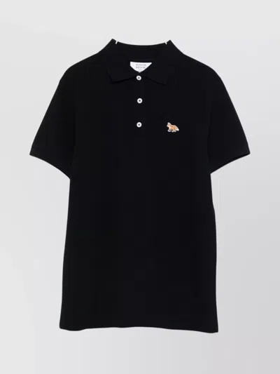 Maison Kitsuné Cotton Polo Shirt Featuring Fox Embroidery In Black