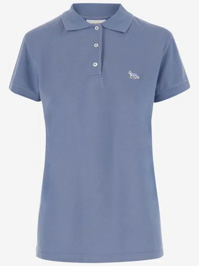 Maison Kitsuné Cotton Polo Shirt With Logo In Blue