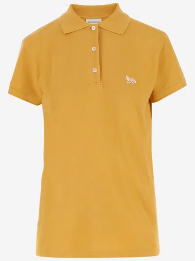 Maison Kitsuné Cotton Polo Shirt With Logo In Yellow