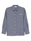 Maison Kitsuné Cotton Shirt With Buttoned-cuff Sleeves And Side Slits In Blue