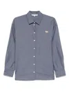 Maison Kitsuné Cotton Shirt With Buttoned-cuff Sleeves And Side Slits In Blue