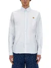 Maison Kitsuné Striped Shirt Featuring Logo Pocket In Blue