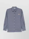 Maison Kitsuné Cotton Shirt With Buttoned-cuff Sleeves And Side Slits In Blue