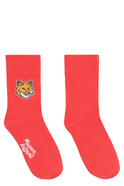 Maison Kitsuné Cotton Socks With Logo In Red