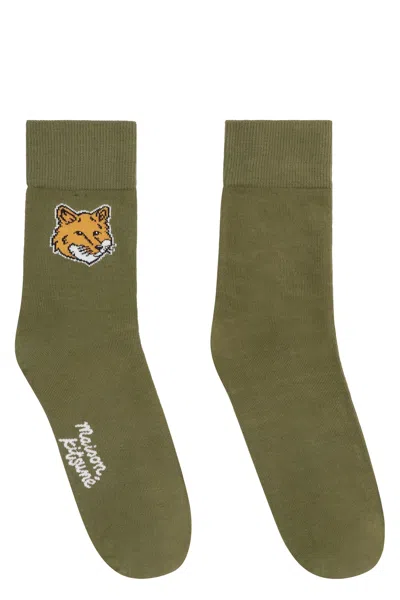 Maison Kitsuné Cotton Socks With Logo In Green
