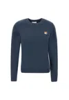 Maison Kitsuné Blue Crewneck Sweater With Fox Head Logo Patch On The Front In Blue