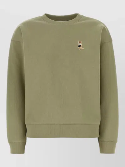 Maison Kitsuné Cotton Sweatshirt Crew Neck Long Sleeves In Green