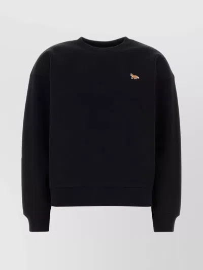Maison Kitsuné Cotton Sweatshirt With Crew Neck And Ribbed Hem In Black