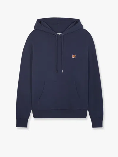 Maison Kitsuné Cotton Sweatshirt With Iconic Embroidered Logo On The Front In Blue