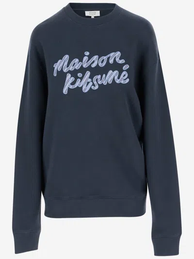 Maison Kitsuné Maison Kitsune' Cotton Sweatshirt With Logo In Blue