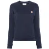 Maison Kitsuné Blue Crewneck Sweater With Fox Head Logo Patch On The Front In Cotton Woman In Blue