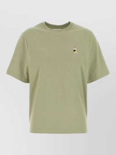 Maison Kitsuné Cotton T Shirt Short Sleeves Crew Neck Embroidery In Green