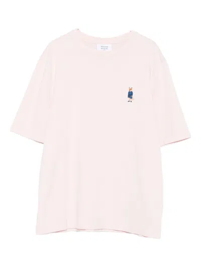 Maison Kitsuné Cotton T-shirt With Fox Embroidery In Pink