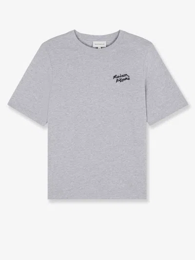 Maison Kitsuné Cotton T-shirt With Lettering Logo In Gray