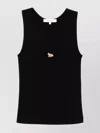 Maison Kitsuné Cotton Tank Top Featuring Ribbed Texture In Black