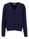 Maison Kitsuné Wool Blend Cardigan With Embroidered Foxy Patch On The Front In Blue