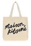 Maison Kitsuné Cream Canvas Shopping Bag In Sand
