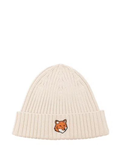 MAISON KITSUNÉ CREAM LOGO PATCH BEANIE HAT