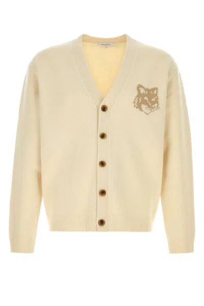 Maison Kitsuné Wool V-necked Cardigan In Yellow