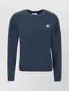 Maison Kitsuné Blue Crewneck Sweater With Fox Head Logo Patch On The Front In Cotton Woman In Blue