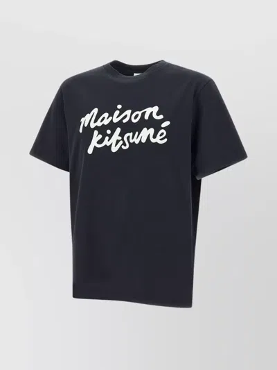 Maison Kitsuné Crew Neck Cotton T-shirt With Maxi Logo In Black