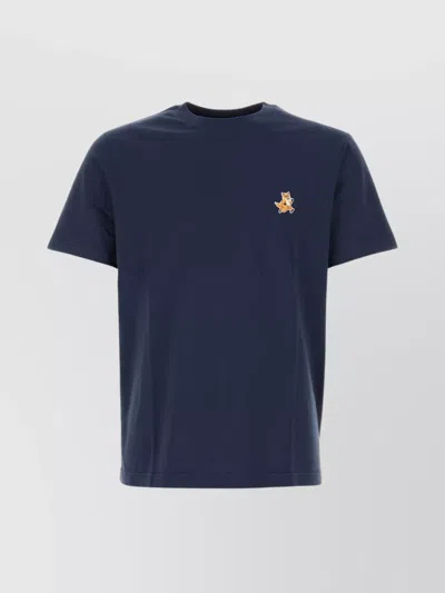 Maison Kitsuné Crew Neck Embroidered Detail Short Sleeves T-shirt In Blue