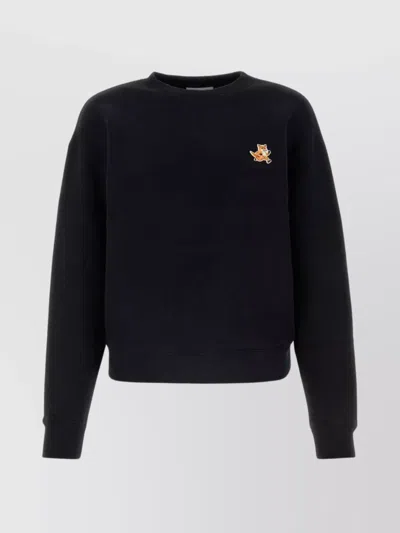 Maison Kitsuné Crew Neck Embroidered Knitwear In Black