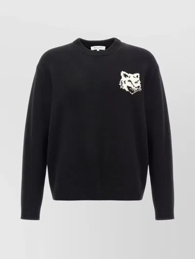 Maison Kitsuné Maison Kitsune Fox Head Wool Sweater In Black