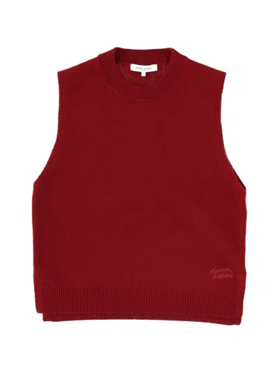 Maison Kitsuné Bordeaux Ribbed Crew Neck Vest In Red