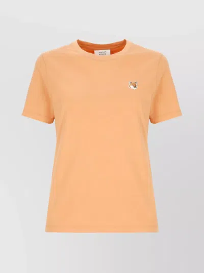 Maison Kitsuné Crew Neck Logoed Patch T-shirt In Orange