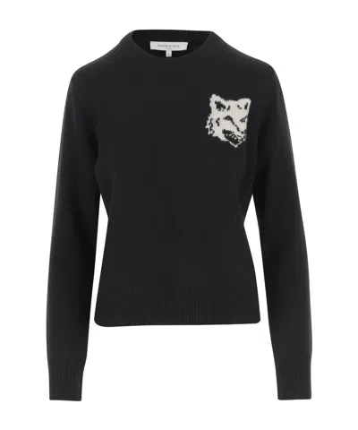 Maison Kitsuné Crew Neck Long Sleeve Sweater In Black