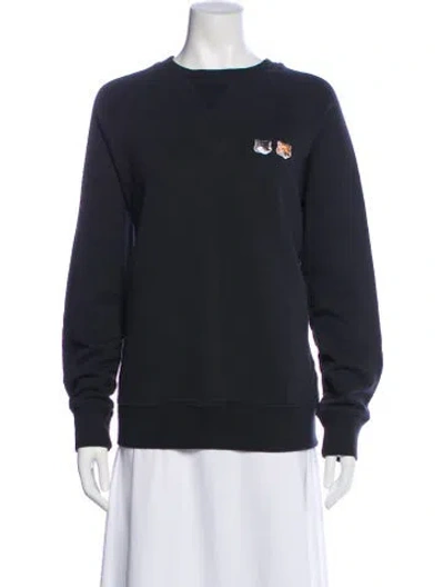 Pre-owned Maison Kitsuné Crew Neck Long Sleeve Sweatshirt In Blue