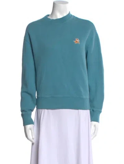 Pre-owned Maison Kitsuné Crew Neck Long Sleeve Sweatshirt In Blue
