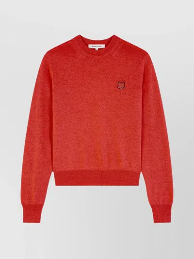 Maison Kitsuné Crew-neck Sweater Fox Patch In Red