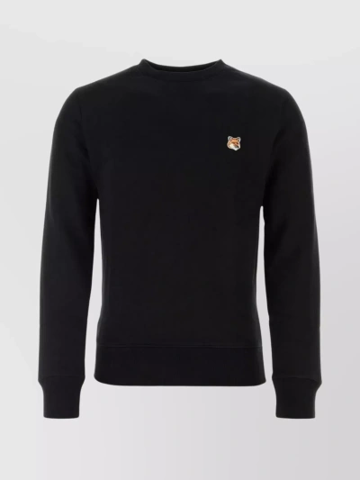 Maison Kitsuné Crew-neck Sweatshirt With Fox Head Patch In Black