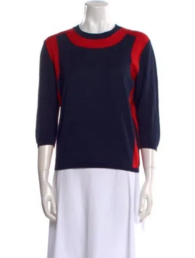 Pre-owned Maison Kitsuné Crew Neck Three-quarter Sleeve Sweatshirt In Blue